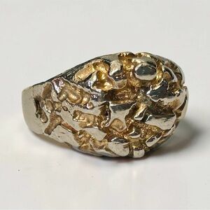 Vintage Mens Nugget Ring Gold Silver Tone Brutalist Two-Tone Ring size 9